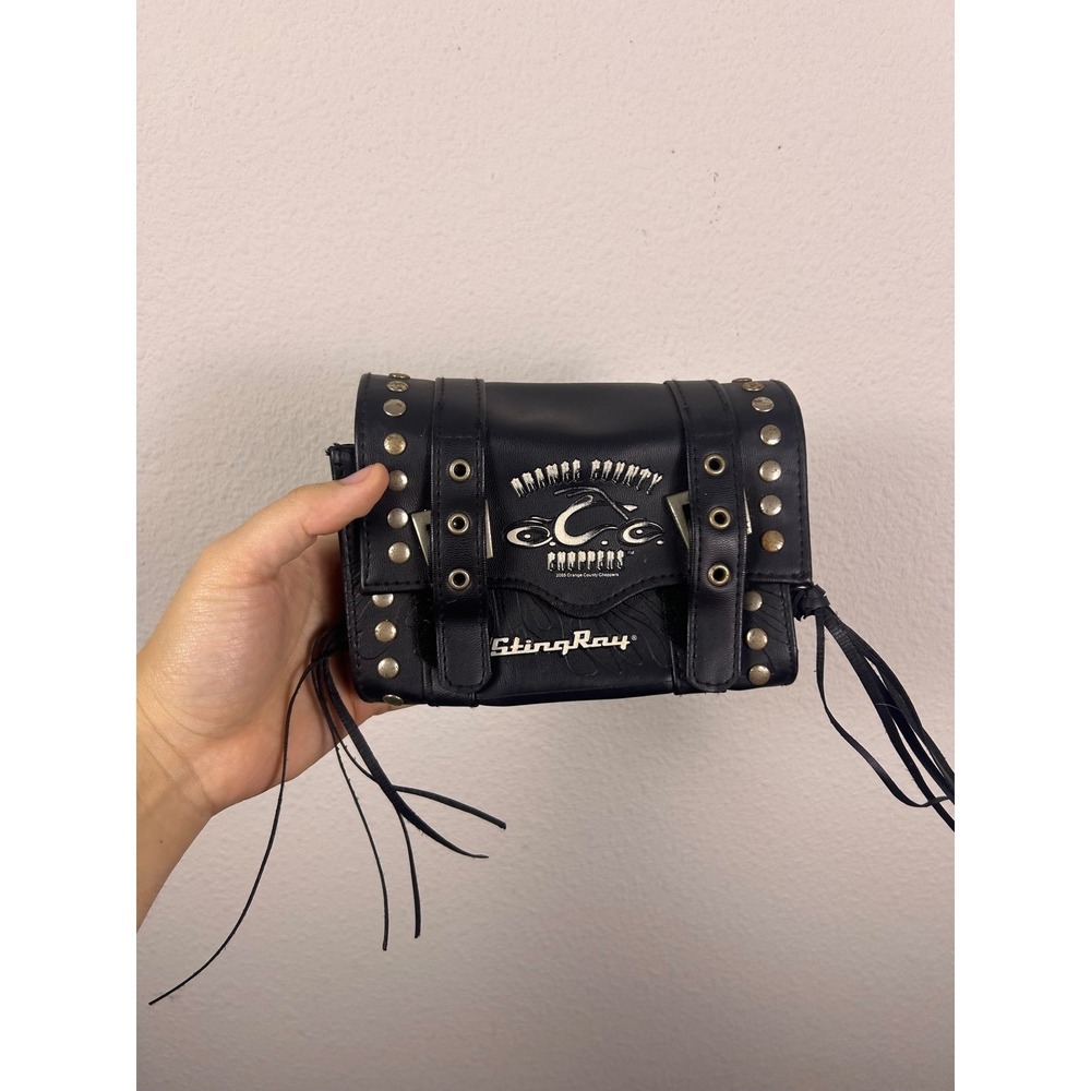 Orange County Choppers OCC StingRay Motorcycle Handle Bar Bag Studded Black